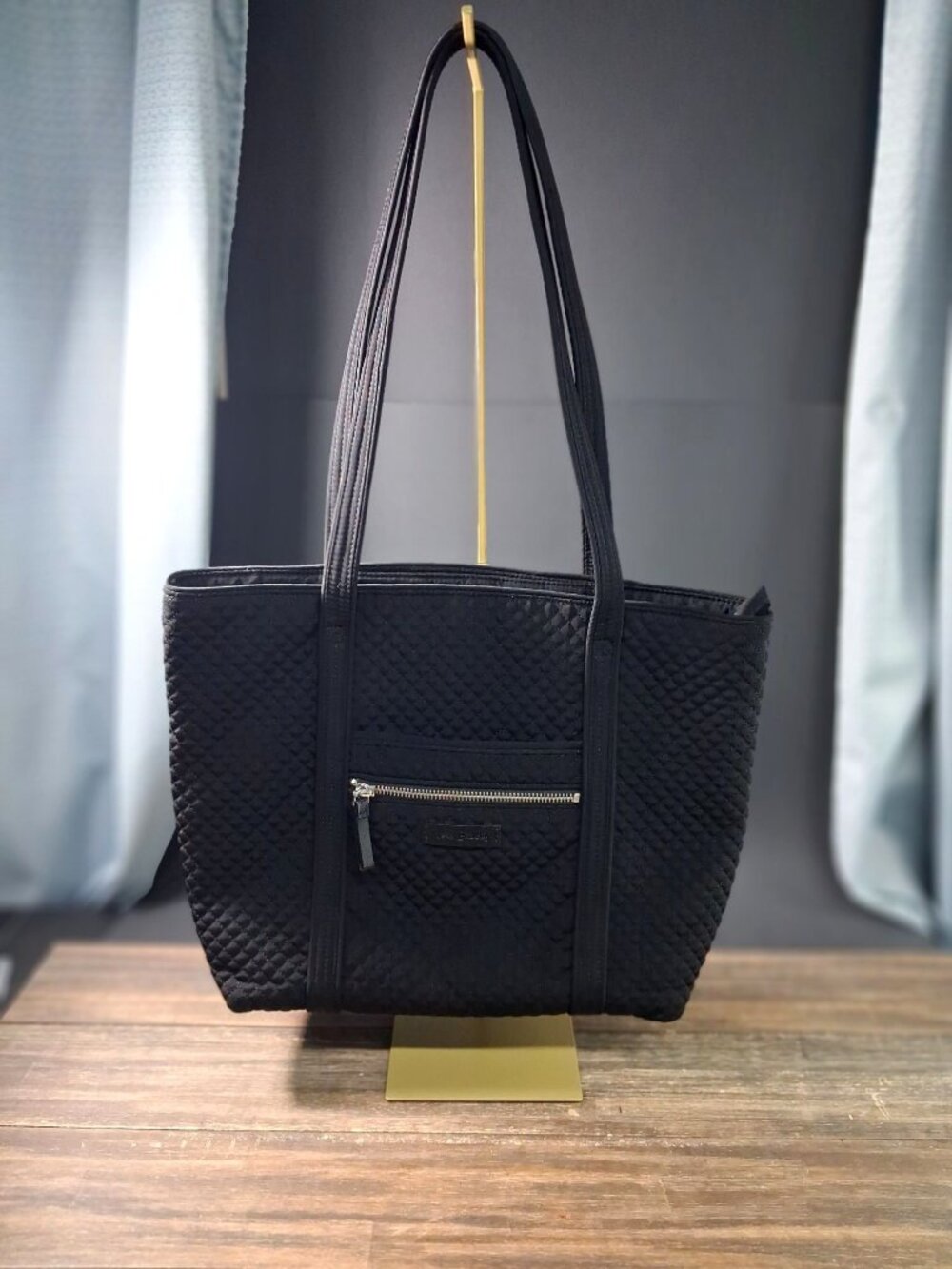 Vera Bradley Tote Bag Classic Black Quilted Cotton Shoulder Purse Handbag